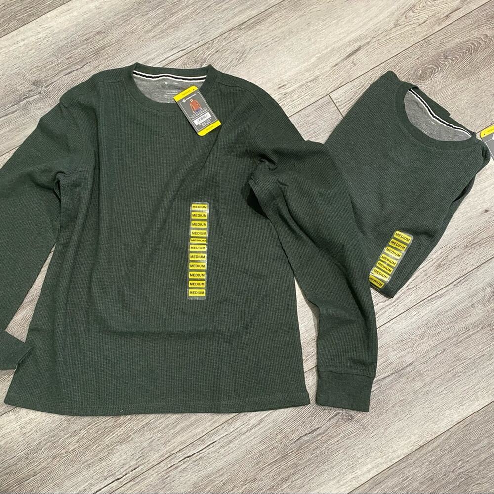 2pc Bundle lot Member's Mark Men's thermal Long Sleeve Crew NWT olive green M